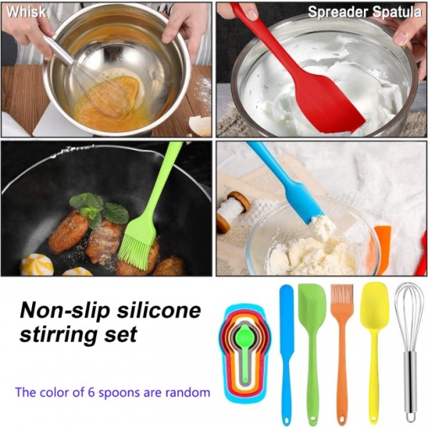 stusgo 6 Pcs Mixing Bowls with Lids,Stainless Steel Mixing Bowls,Colorful Non-Slip Bottoms,Including Kitchen Utensils,Mixing Bowl Set for Kitchen Mixing Baking Prepping Cooking Serving