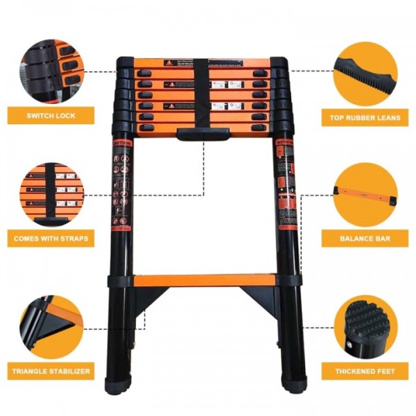 stusgo 10.2FT Telescoping Ladders, 3.1M Carbon Steel Extension Ladder, Heavy Duty 330lbs Capacity