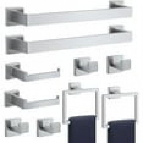 Stusgo 10-Piece Square Bathroom Hardware Set（Sil...