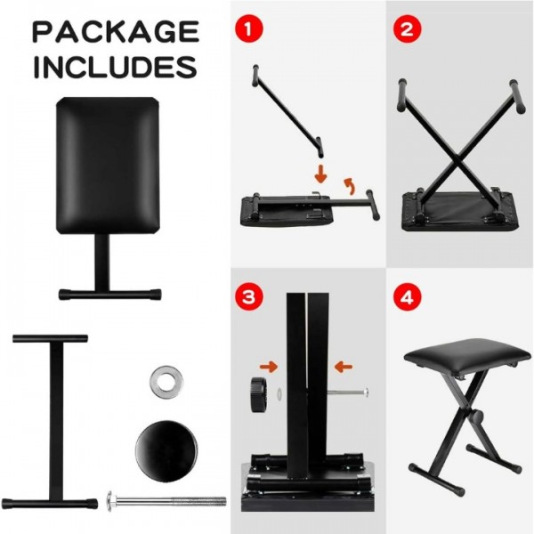 stusgo Keyboard Bench, Adjustable Black Piano Benches, Keyboard Chair, 3-Level Lifting Piano Stool