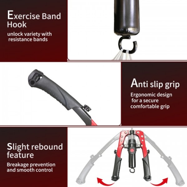 stusgo 3-in-1 Hydraulic Power Twister Arm Trainer with Ab Roller Wheel, Adjustable Chest and Arm Exerciser 22-440 lbs, Compact Strength Training Machine for Home Gym(Backpack &Pad Included,Red)