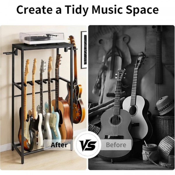 stusgo Multi Guitar Stand,Multiple Guitar Rack Holder for 7 Guitars,Guitars Display Rack with 2 Guitar Holders for Home,Stage,Studio, Black