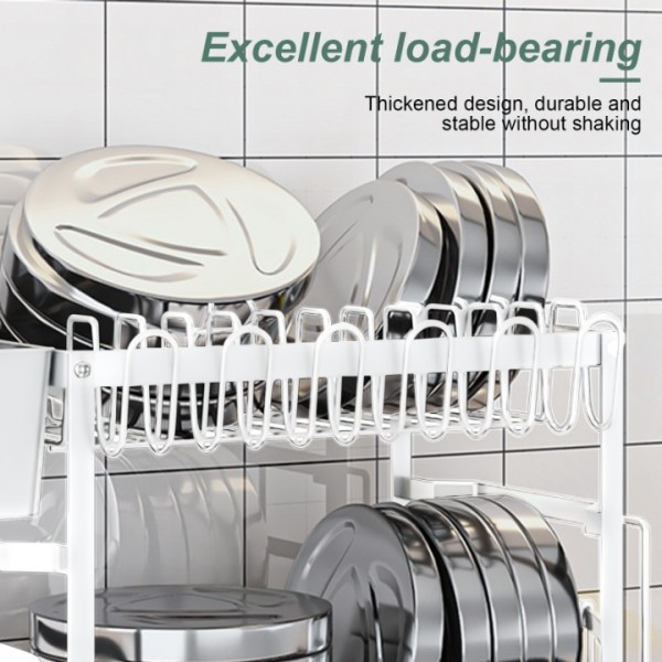 stusgo Foldable Over The Sink Dish Drying Rack with Drainage,Stainless Steel Large Multifunctional Dish Racks,Rustproof Dish Rack for Kitchen Counter Organization 2 Tier White