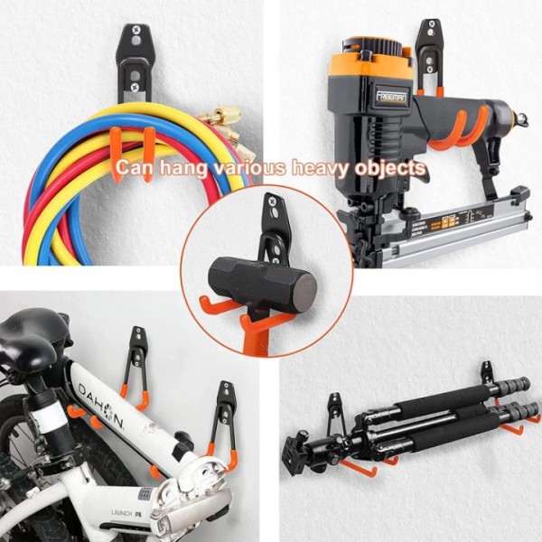 stusgo 4 Pack Garage Hooks Heavy Duty, Wall Mount Tool Organizer for Hanging Garden Tools, Ladders and Bulky Items (Orange)