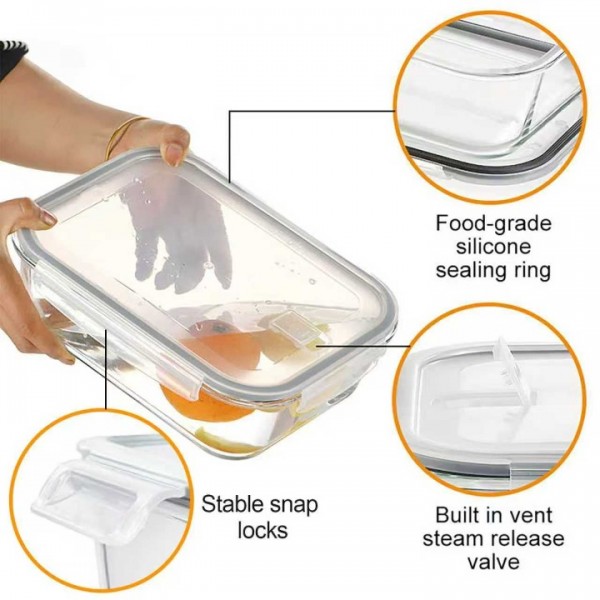 stusgo 10-Pc Superior Glass Food Storage Container Set (5 × 35 oz. Glass Containers + 5 × Airtight Locking Lids with Air Vent)Black