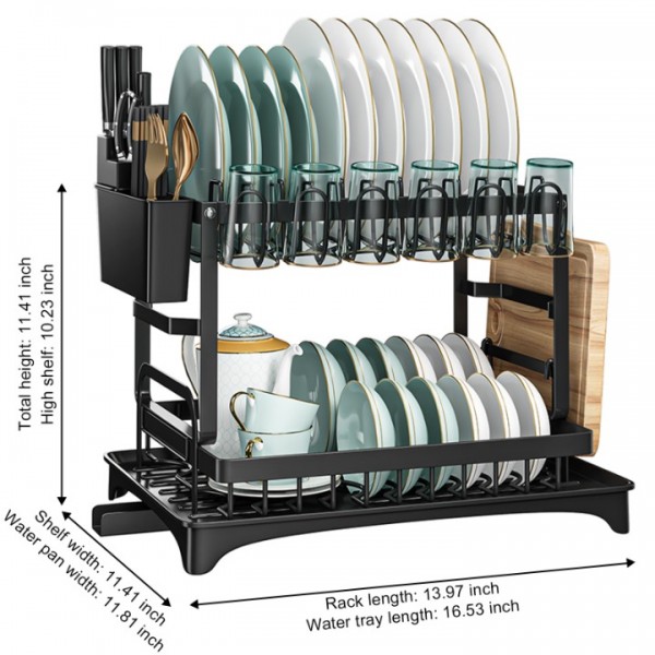 stusgo Foldable Over The Sink Dish Drying Rack with Drainage,Stainless Steel Large Multifunctional Dish Racks,Rustproof Dish Rack for Kitchen Counter Organization 2 Tier Black