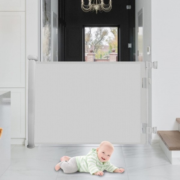stusgo Retractable Baby Gate 33"x55"- Retractable Dog Gate, Extra Wide Safety Mesh Gate Pet Gate for Stairs Doorways Hallways Indoor and Outdoor (Grey)