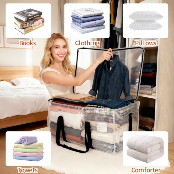 stusgo 6 Pack Extra Large Moving Bags Heavy Duty with Zippers & Carrying Handles, Moving Boxes Alternative, Packing Supplies, Large Storage Bags Totes for Space Saving(Transparent)