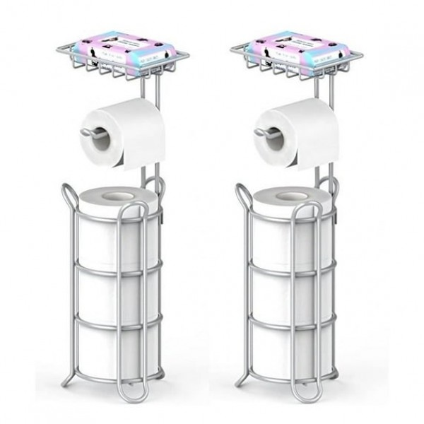 stusgo 2 pcs Inserted Tube Upgraded Toilet Paper Holder Free Standing Silver