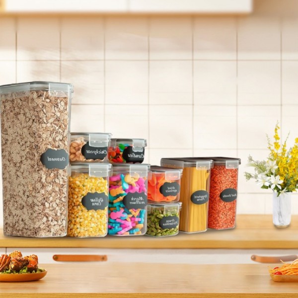 stusgo 24 Pack Airtight Food Storage Containers with Lids, Plastic Kitchen and Organization Canisters for Cereal, Flour and Sugar, BPA Free, Includes Spoons, Labels and a Pen