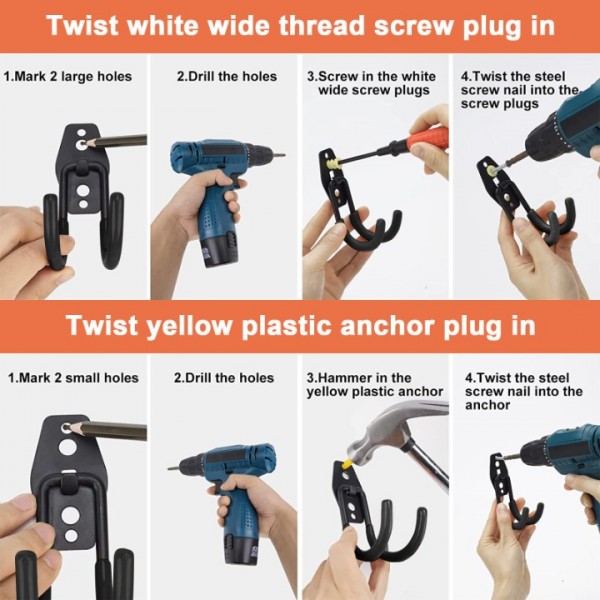 stusgo 16 Pack Garage Hooks Heavy Duty, stusgo Utility Steel Garage Storage Hooks, Wall Mount Tool Organizer for Heavy Weight (Black)