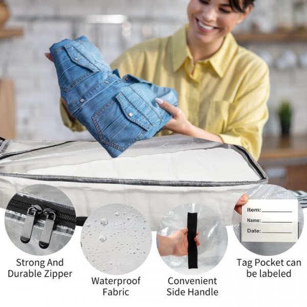stusgo 6 Pack Extra Large Moving Bags Heavy Duty with Zippers & Carrying Handles, Moving Boxes Alternative, Packing Supplies, Large Storage Bags Totes for Space Saving(Transparent)