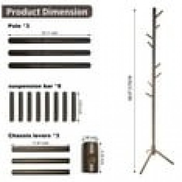 stusgo Coat Rack Freestanding,Wooden Coat Tree with 8 Hooks and 3 Adjustable Section Height for Bedroom, Hallway, Entrance,Office,Coat Hanger Percheros for Jackets Sweater Hat Bag Wigs,Dark Walnut