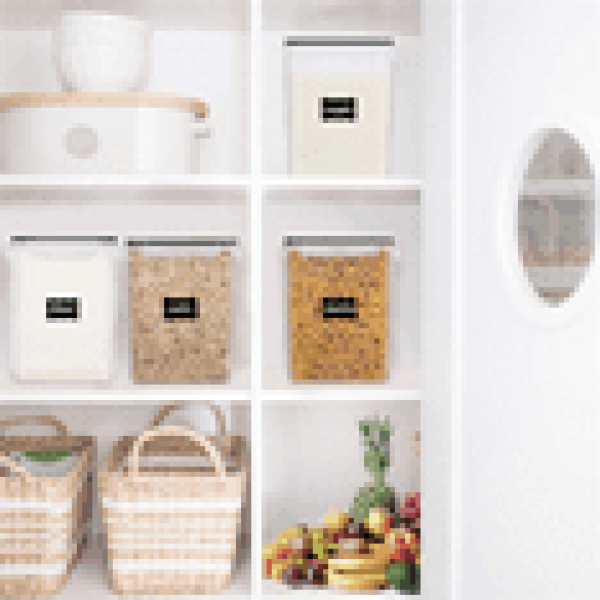 stusgo 4 Pcs 5.2L/183Oz Square Airtight Cereal Container Flour Storage with Lids, Plastic Kitchen and Organization Canisters for Cereal, Includes Spoons, Labels and a Pen