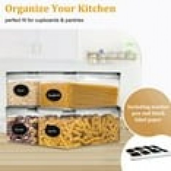 stusgo 3.2L/113OZ Pasta Containers, 4 Pcs Plastic Spaghetti Container for Long Noodles with Labelling Paper, Measuring Spoons、Pen