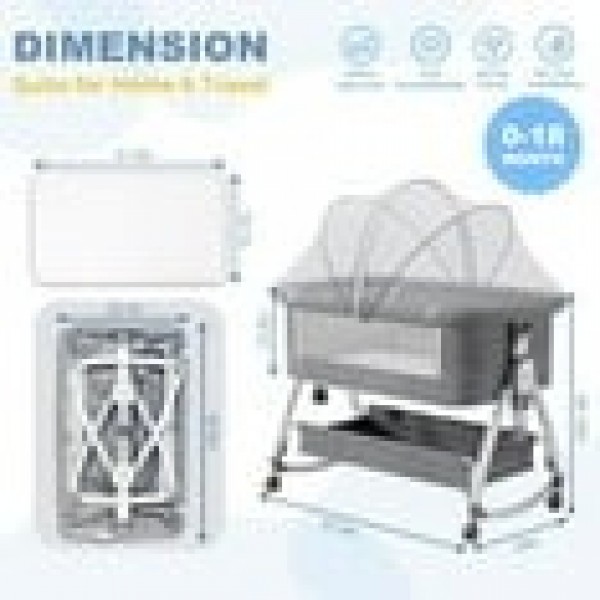 stusgo 5-in-1 Folding Baby Bassinet ,6 Height Adjustable withwith Lockable Wheels(Gray)