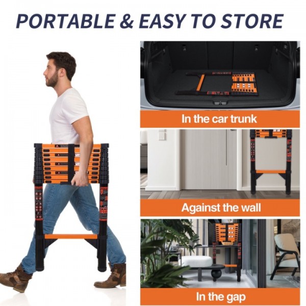 stusgo 12.8FT Telescoping Ladders, 3.9M Carbon Steel Extension Ladder, Heavy Duty 330lbs Capacity
