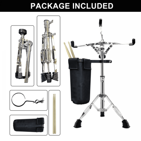 stusgo Foldable Snare Drum Stand with Drum Stick Holder and 1 Pair of 5A Drum Sticks