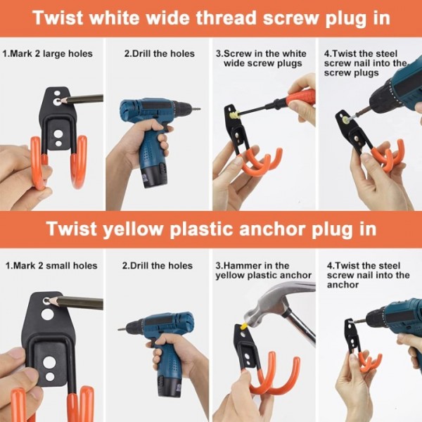 stusgo 12 Pack Garage Hooks Heavy Duty, Utility Steel Garage Storage Hooks, Wall Mount Tool Organizer for Hanging Garden Tools, Ladders and Bulky Items (Orange)