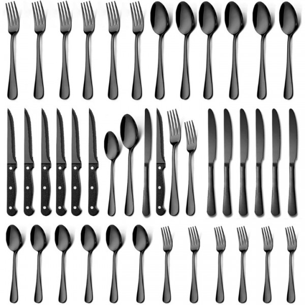 36 Pieces Black Silverware Sets Service(black)