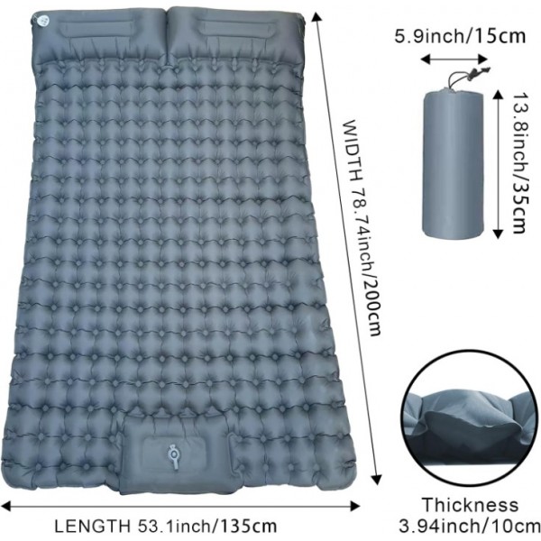 Camping Sleeping Pad,10cm Thick Sleeping Air Mattress with Pillow,Self Inflating Camping Sleeping,Compact Camping Mattress Pad Built-in Foot Pump for Backpacking, Hiking, Traveling (Double)