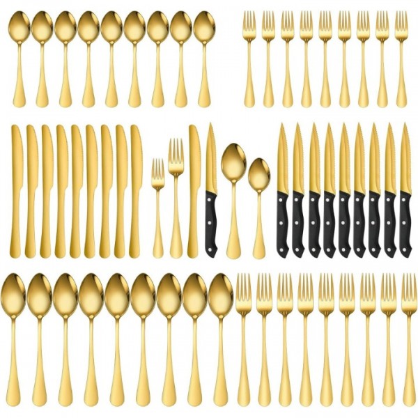 60 Pieces Gold Silverware Set Service for 10(gold)