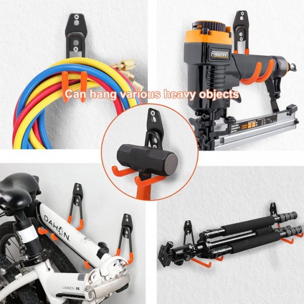 stusgo 16 Pack Garage Hooks Heavy Duty, stusgo Utility Steel Garage Storage Hooks, Wall Mount Tool Organizer for Hanging Garden Tools, Ladders and Bulky Items (Orange)