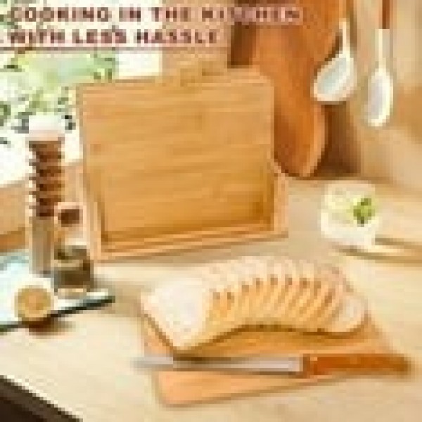 stusgo Bamboo Cutting Board Set with Stand,32cm 4 piece Kitchen Chopping Boards with Juice Grooves
