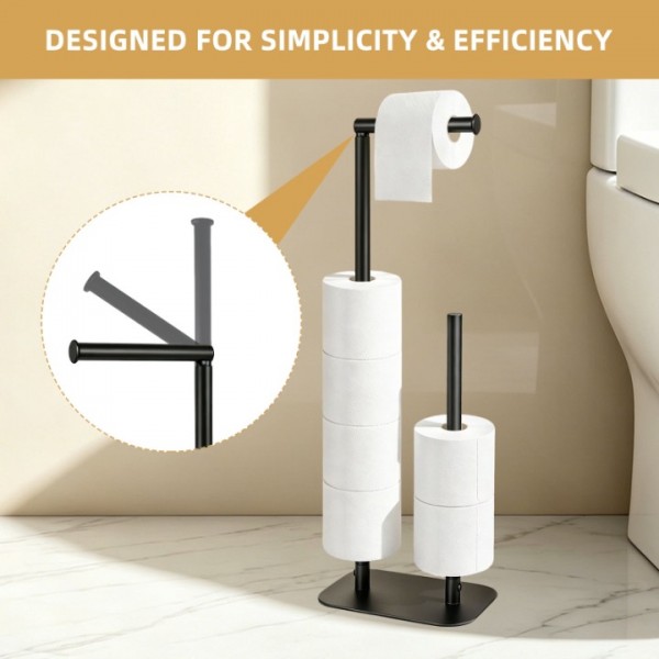 stusgo 2-in-1 Freestanding Toilet Paper Holders, Black Stainless Steel Toilet Tissue Roll Storage Stand with Reserve for Bathroom, Fits Standard & Mega Rolls（Black）