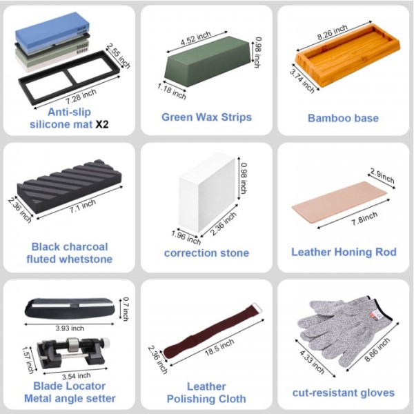 stusgo Knife Sharpening Stone Set - 2 Side Grit 400/1000 3000/8000 Kitchen Knife Sharpener Stone Includes Non-Slip Rubber Bases