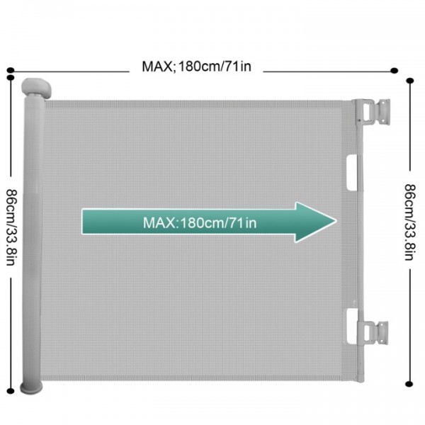 stusgo Retractable Baby Gate 33"x71"- Safety Mesh Baby Gate/Dog Gate, 33inch Tall and Extends up to 71inch Wide for Stairs, Doorways, Hallways, Banisters Indoor and Outdoor (Grey)