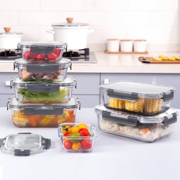 stusgo 24 Pack Glass Food Storage Containers with lids, Airtight Leak Glass Meal Prep Glass Containers, 3 Size Lunch Glass Containers, BPA Free,Reusable for Kitchen Organization (12Pcs Grey)