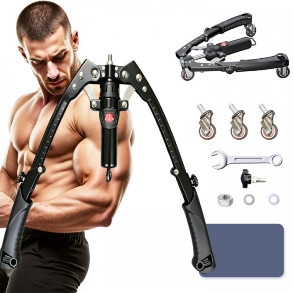 stusgo 3-in-1 Hydraulic Power Twister Arm Trainer with Ab Roller Wheel, Adjustable Chest and Arm Exerciser 22-440 lbs, Compact Strength Training Machine for Home Gym(Backpack &Pad Included,Black)