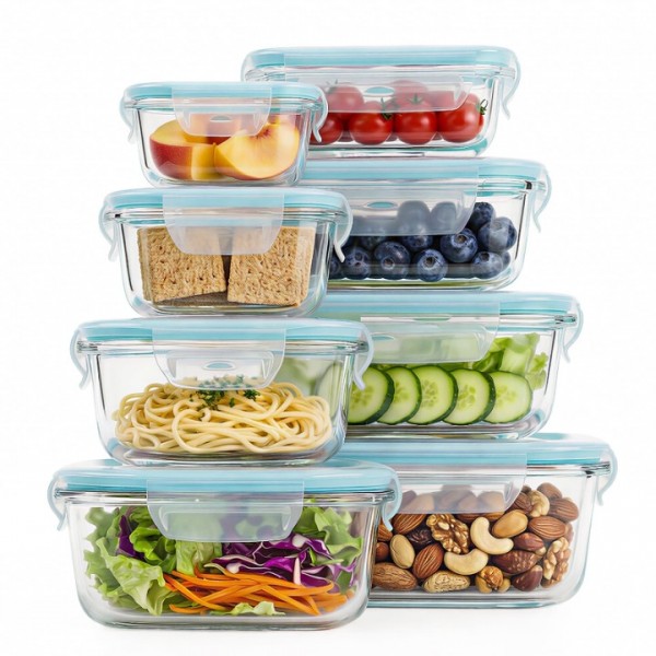 stusgo 16 Pcs Glass Food Storage Containers with Lids, Airtight BPA-Free Leakproof Meal Prep Containers, Microwave Oven Freezer Dishwasher Safe Stackable Lunch Boxes（8 Pack,Green）