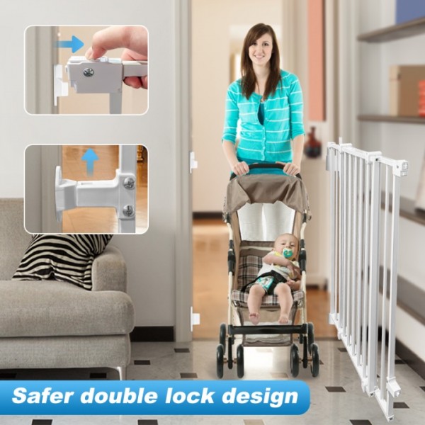 stusgo 28-42" No Bottom Bar Adjustable WidthBaby Gate for Babies, Elders and Pets, 2-in-1 Auto Close Dog Gate for The House, Stairs and Doorways, Safety Pet Gates with Large Walk Thru Door, White