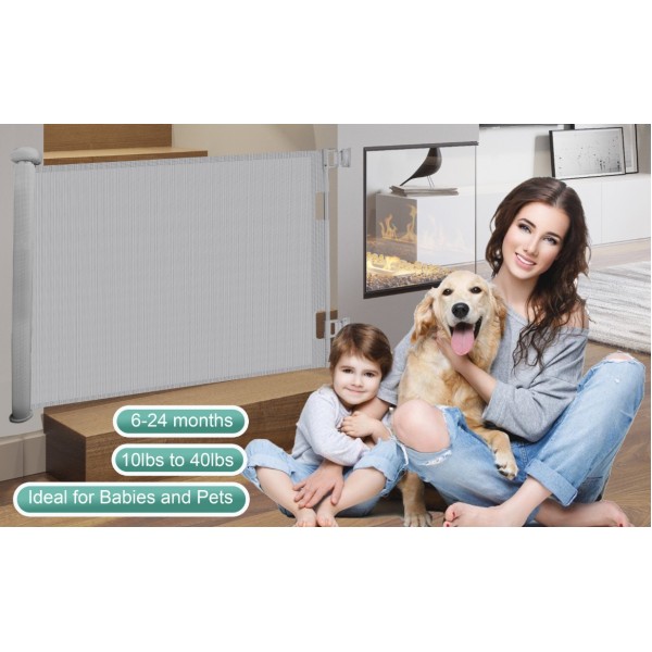 stusgo Retractable Baby Gate 33"x71"- Safety Mesh Baby Gate/Dog Gate, 33inch Tall and Extends up to 71inch Wide for Stairs, Doorways, Hallways, Banisters Indoor and Outdoor (Grey)