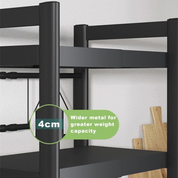 stusgo Extendable Microwave Shelf, Adjustable Toaster Oven Rack Kitchen Counter Top Organizer Stand, 3-Tier with 6 Hooks,110 lbs Weight Capacity, Black