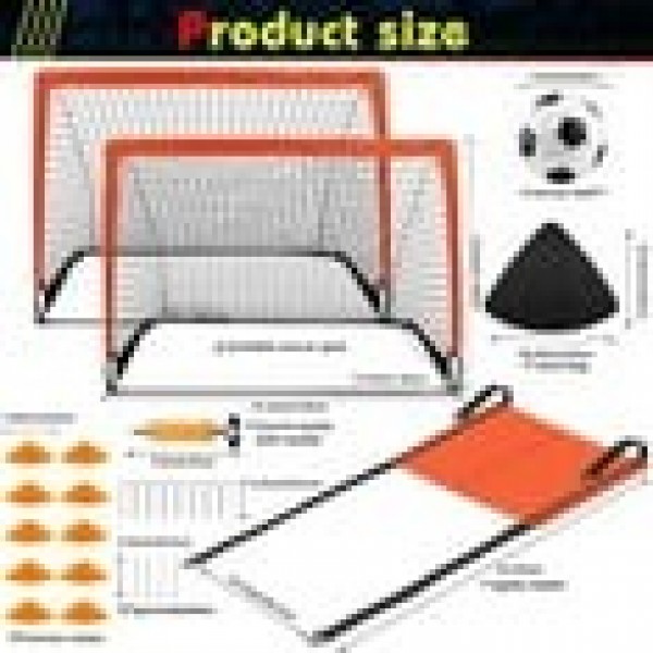 stusgo Kids Soccer Goals for Backyard Set, 2 Pack Pop Up Soccer Goal with Soccer Nets, 4x3 FT Soccer Goals, Includes Soccer Ball, Agility Ladder, Cones & Carry Bag, Perfect for Youth Outdoor Sports