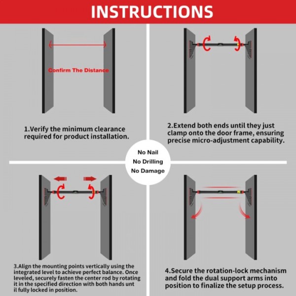 stusgo Pull up Bar for Doorway,Home Indoor Chin Up Bar with No Screws, No Punching Adjustable Width Pull up Bar[76-95cm], Maximum Load Capacity 250kg.