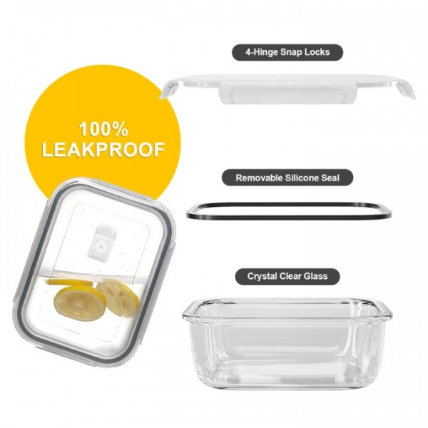 stusgo 10-Pc Superior Glass Food Storage Container Set (5 × 35 oz. Glass Containers + 5 × Airtight Locking Lids with Air Vent)Black