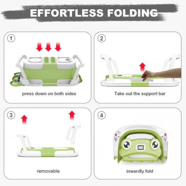 stusgo Collapsible Baby Bathtub, Plastic Frog Baby Bath Tub with Soft Cushion & Thermometer（Green）