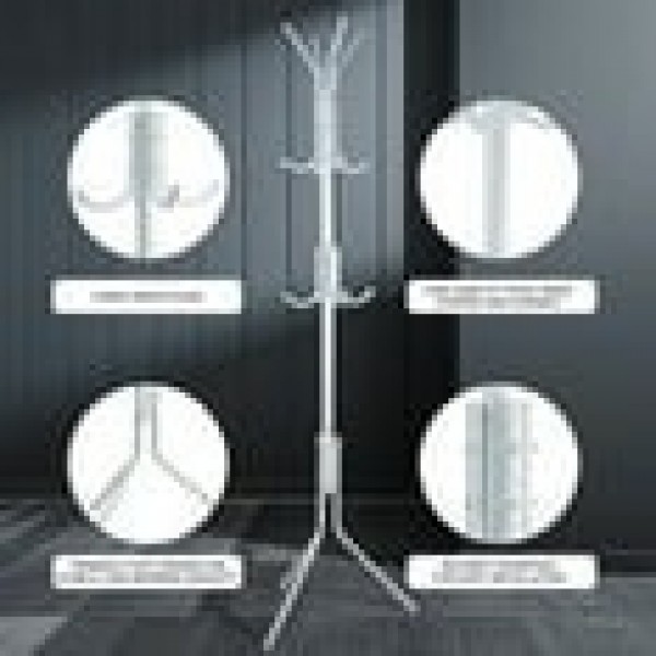 stusgo Heavy Duty Metal Standing Coat Rack, Modern Freestanding Multi-Hook Hanger for Jackets, Hats, Bags, Space Saving Sturdy Design(White)