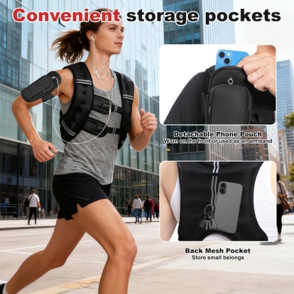 stusgo Adjustable Weighted Vests, 5kg Strength Training Weight Vests with Detachable Phone Pouch for Workout Vest