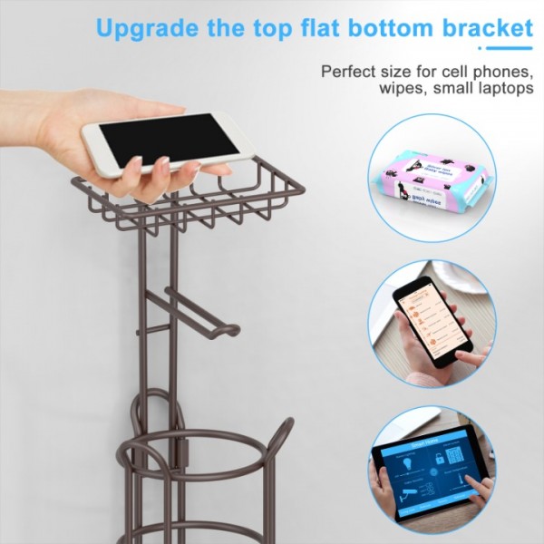 stusgo Toilet Paper Holder Free Standing, Portable Stainless Steel Toilet Paper Roll Storage Rack, Toilet Paper Roll Dispenser with Top Storage Shelf for Bathroom (Bronze)