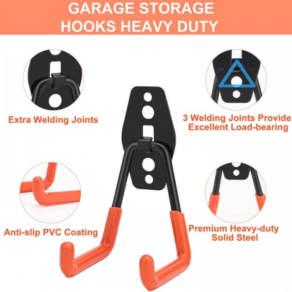 stusgo 16 Pack Garage Hooks Heavy Duty, stusgo Utility Steel Garage Storage Hooks, Wall Mount Tool Organizer for Hanging Garden Tools, Ladders and Bulky Items (Orange)