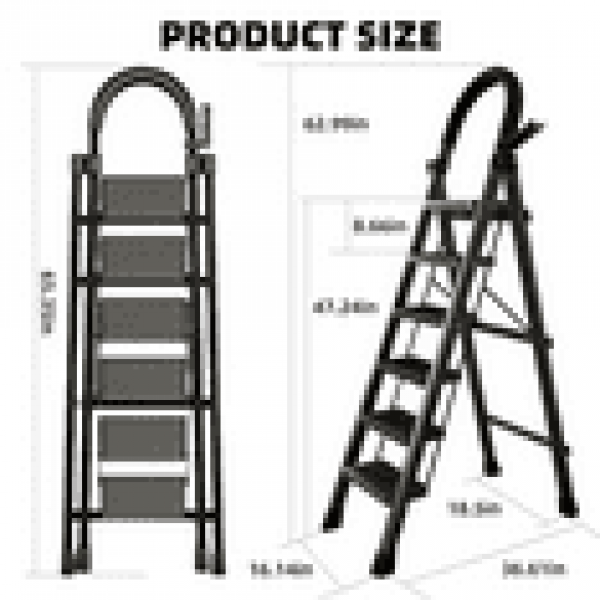 stusgo 6 Step Steel Ladder Folding Step Stool with Tool Holder for Easy Use-Black
