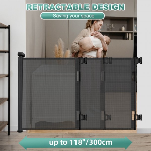 stusgo Durable Portable fence black Mesh Baby Gate/ Dog Gate, Extra Wide Safety Gates 35" Tall, Extends up to 118" for Doorways, Stairs, Hallways, Banisters Indoor and Outdoor