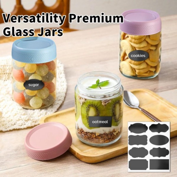 6 Pack 16 oz Overnight Oats Container Jar with Screw Lid - Wide Mouth Mason Salad Jars, Airtight Glass Food Storage Containers for Yogurt Spice Snacks Sugar（480ml）