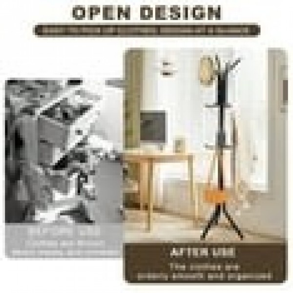 stusgo Heavy Duty Metal Standing Coat Rack, Modern Freestanding Multi-Hook Hanger for Jackets, Hats, Bags, Space Saving Sturdy Design(Black)