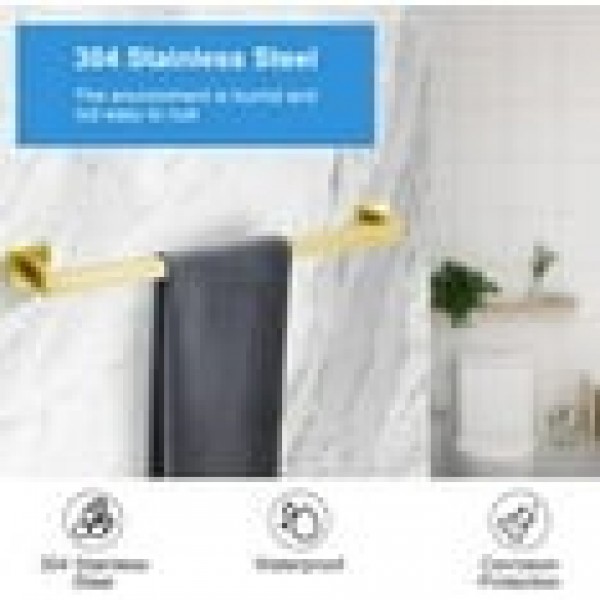 Stusgo Gold 5-Piece Square Bathroom Hardware Set- 304 Stainless Steel Bathroom Towel Holder Set